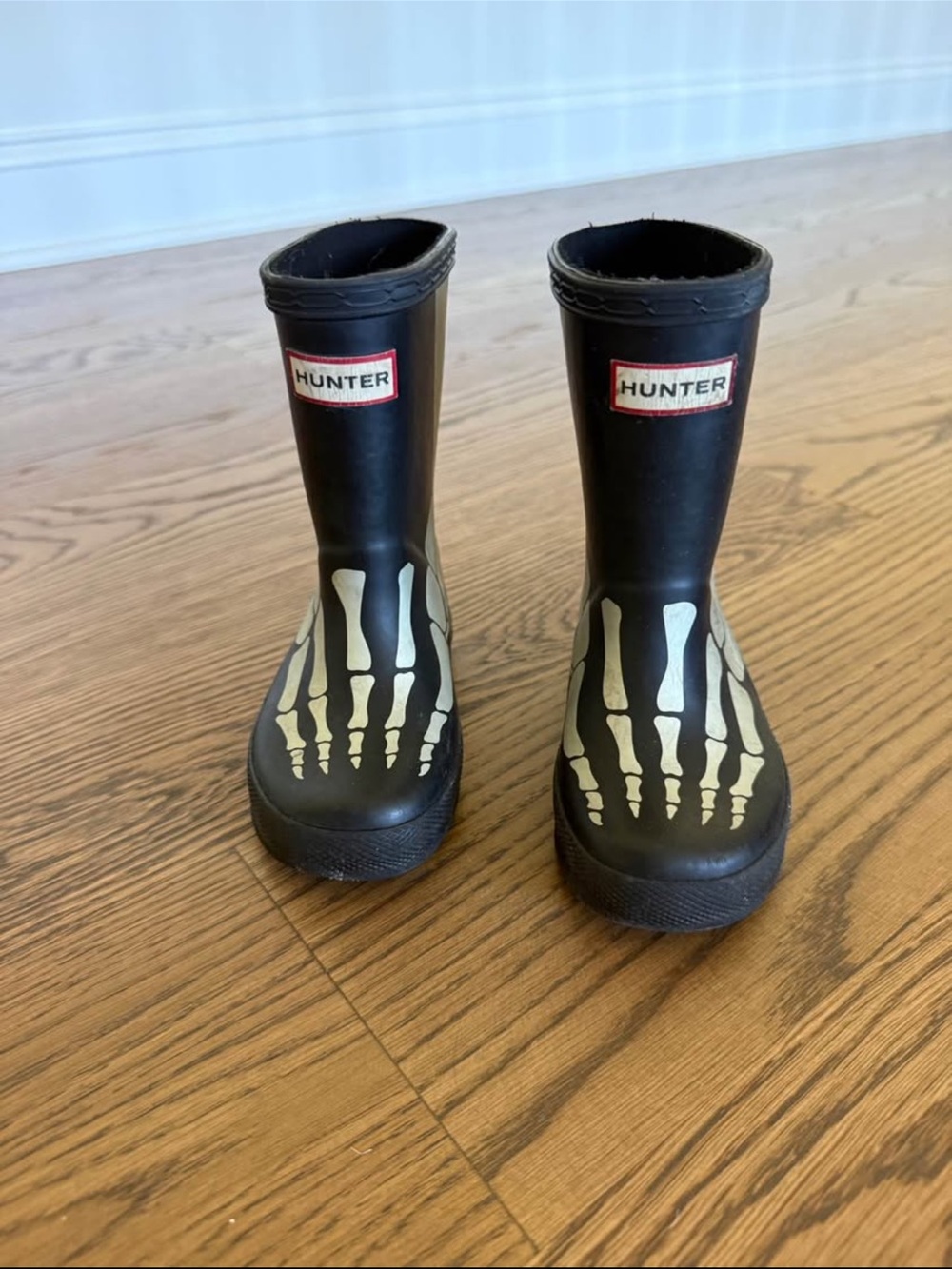 Hunter Kids Black Rain Boots with Skeleton Foot Print